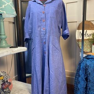 Vtg 90s WillowRidge Button Up Denim Dress Maxi Sz 18 USA Pockets Sleeve